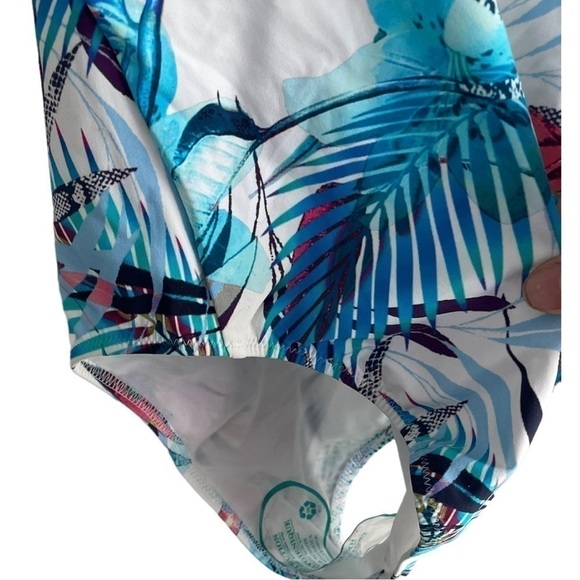 Profile by Gottex White Blue Floral Cut Out One Piece 14 Swimsuit - Picture 3 of 7